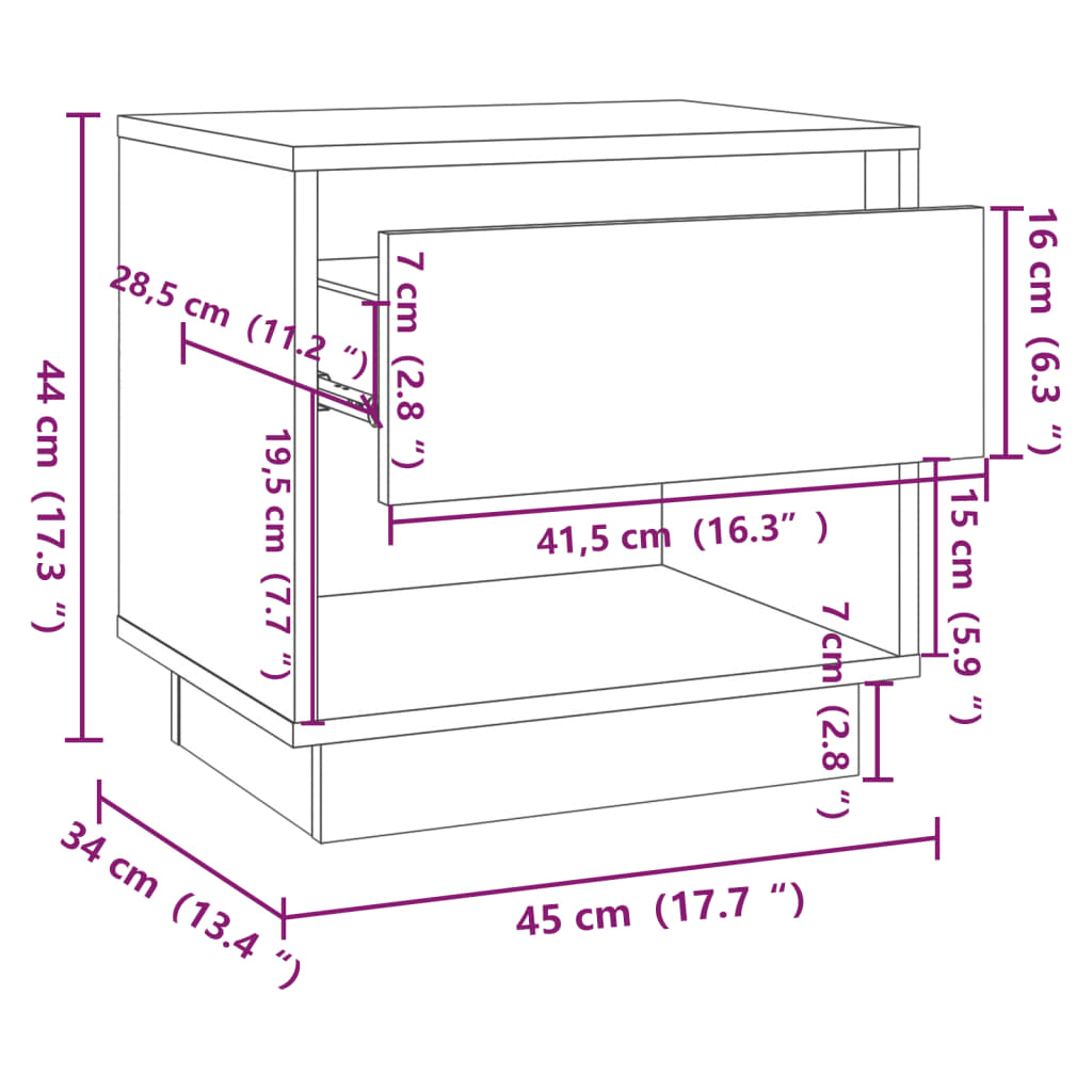 vidaXL Mesita de noche madera de ingeniería roble ahumado 45x34x44 cm