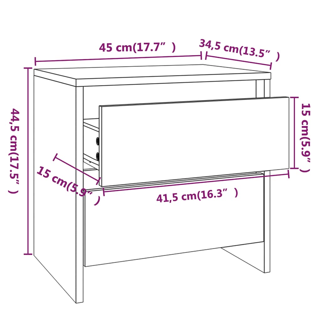 vidaXL Mesita noche 2 unidades roble ahumado 45x34,5x44,5 cm