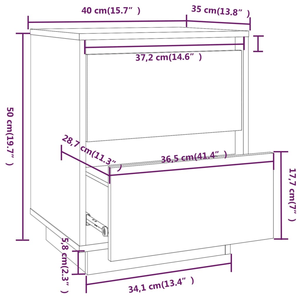 vidaXL Mesita de noche madera maciza de pino 40x35x50 cm