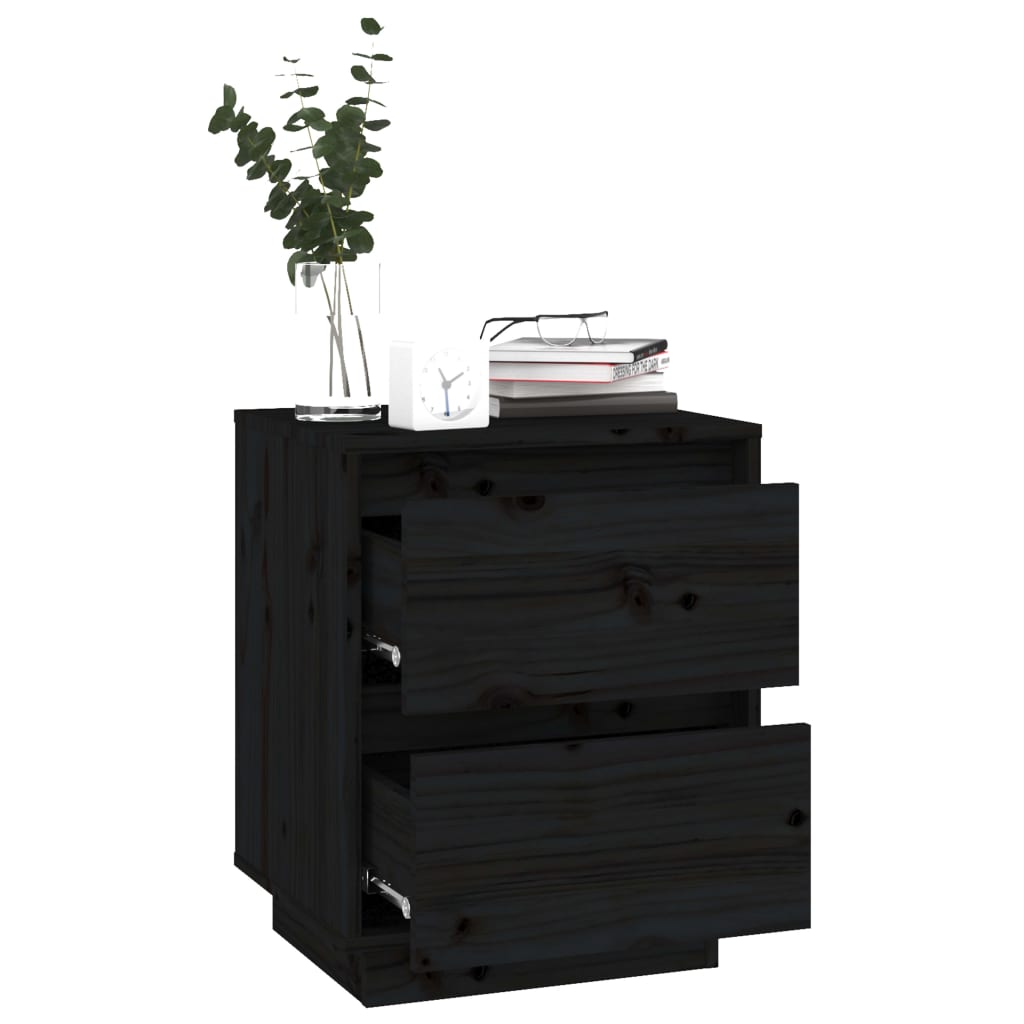 vidaXL Mesitas de noche 2 uds madera maciza de pino negro 40x35x50 cm