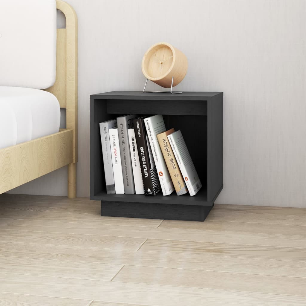 vidaXL Mesita de noche de madera maciza de pino gris 40x30x40 cm