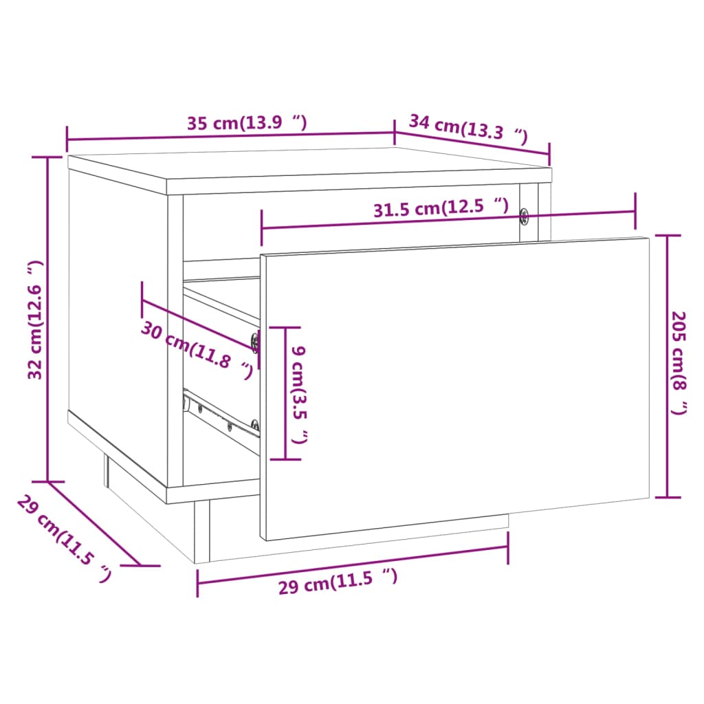 vidaXL Mesita de noche madera maciza de pino blanco 35x34x32 cm