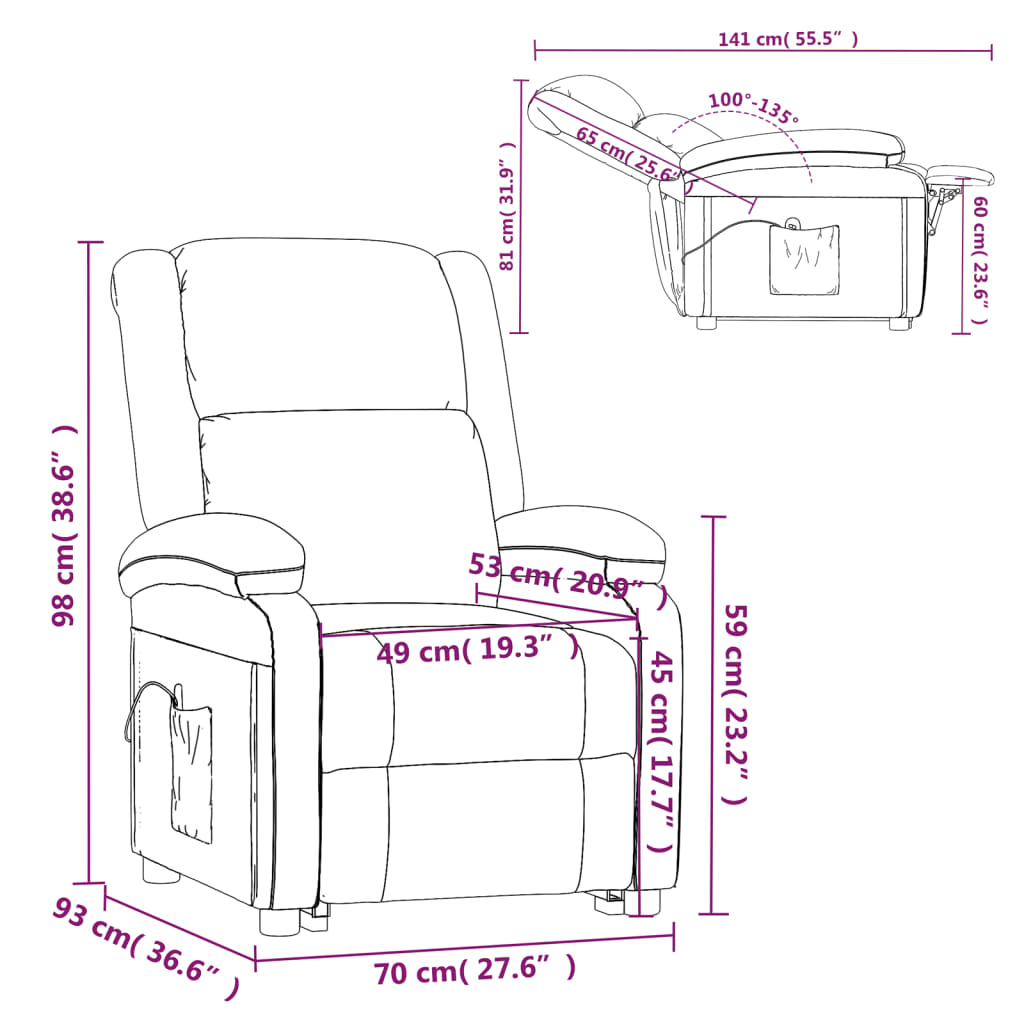 vidaXL Sillón de masaje tela gris claro