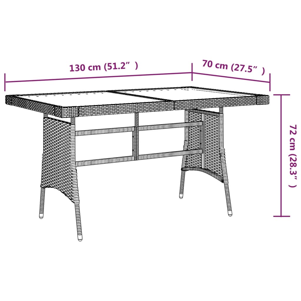 vidaXL Mesa de jardín ratán PE y acacia maciza negro 130x70x72 cm