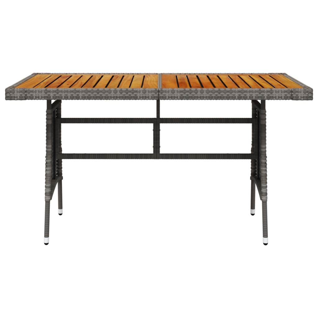 vidaXL Mesa de jardín ratán PE y acacia maciza gris 130x70x72 cm