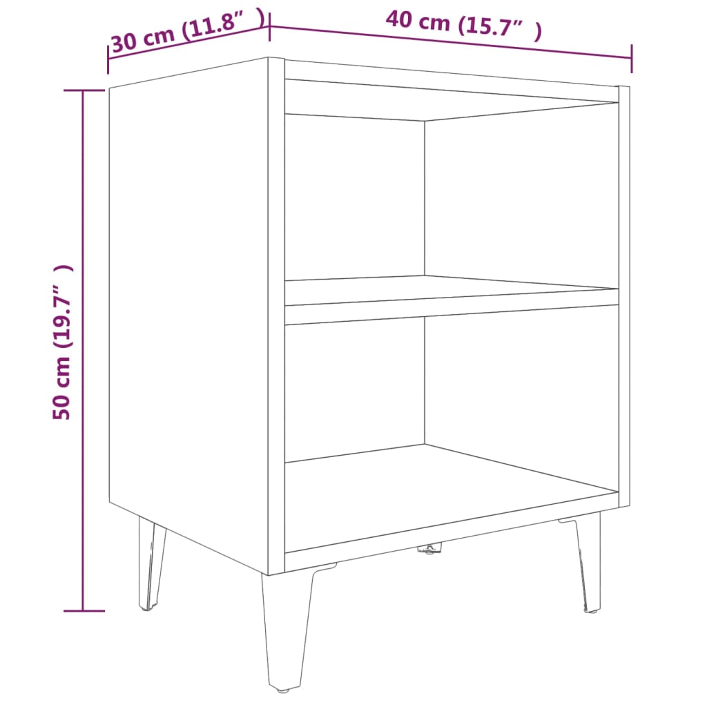 vidaXL Mesitas de noche 2 uds patas de metal roble ahumado 40x30x50 cm