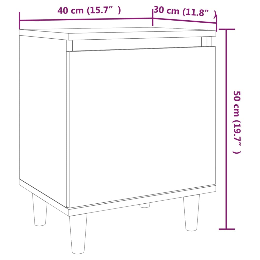 vidaXL Mesitas de noche 2 uds patas madera roble ahumado 40x30x50 cm