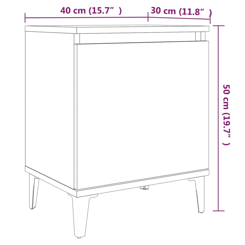 vidaXL Mesita de noche con patas de metal roble ahumado 40x30x50 cm