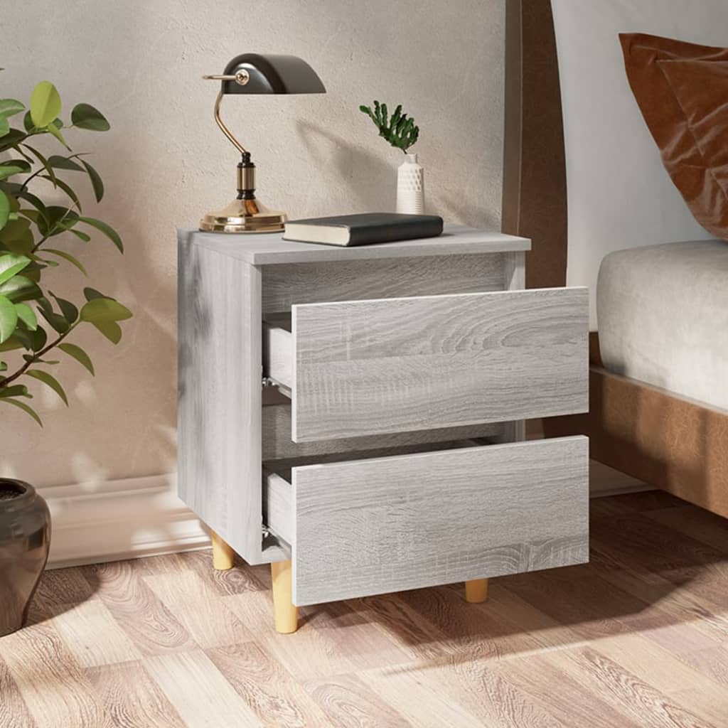 vidaXL Mesitas de noche 2 uds patas de madera gris Sonoma 40x35x50 cm