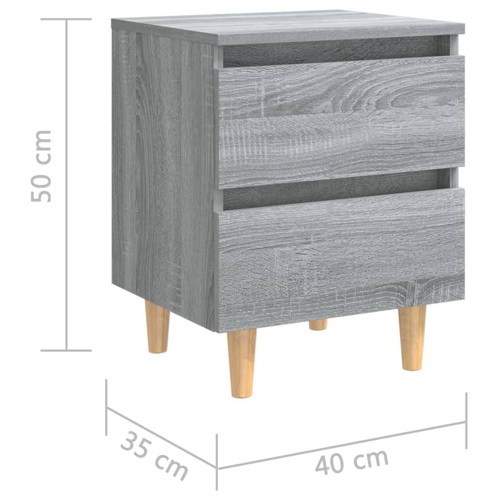 vidaXL Mesitas de noche 2 uds patas de madera gris Sonoma 40x35x50 cm