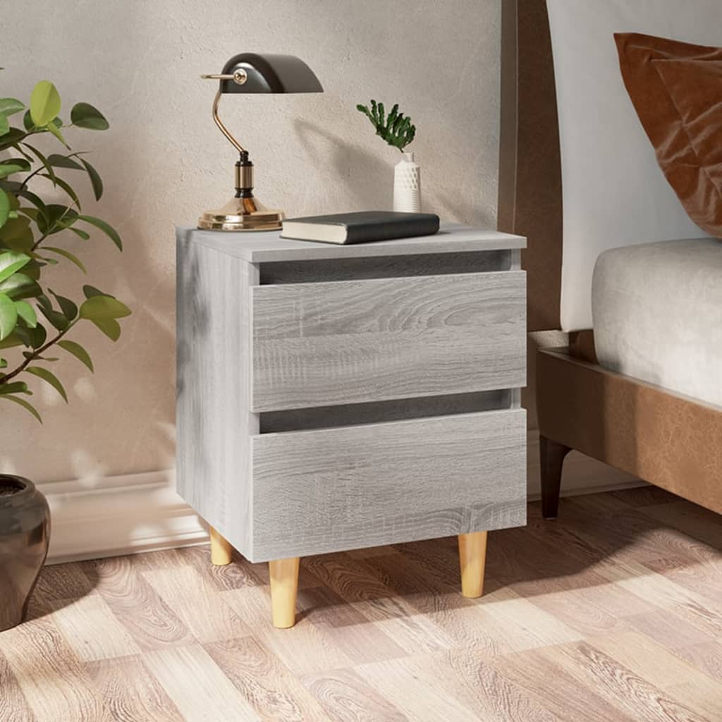 vidaXL Mesitas de noche 2 uds patas de madera gris Sonoma 40x35x50 cm