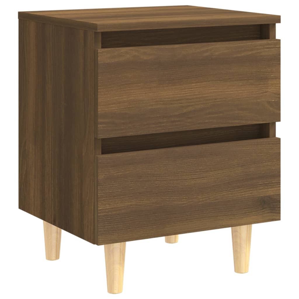 vidaXL Mesita de noche patas de madera maciza roble ahumado 40x35x50cm