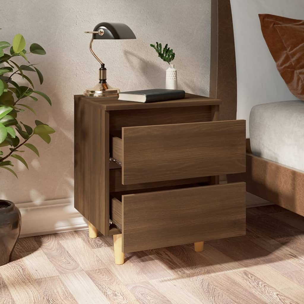 vidaXL Mesita de noche patas de madera maciza roble ahumado 40x35x50cm