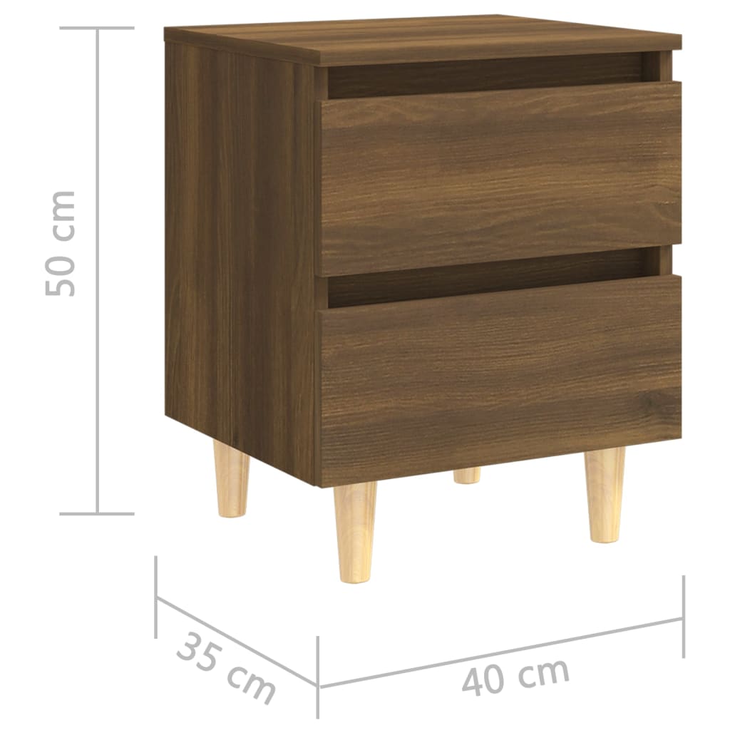 vidaXL Mesita de noche patas de madera maciza roble ahumado 40x35x50cm