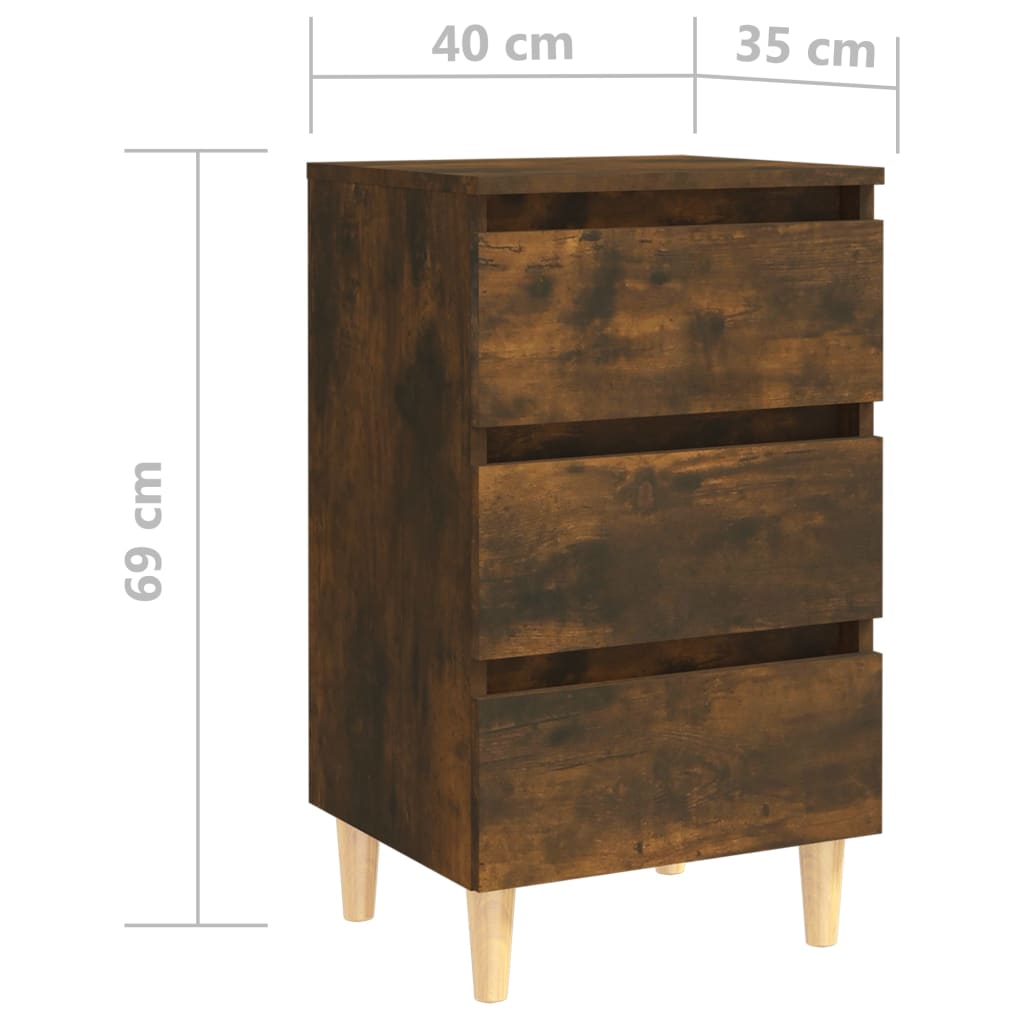 vidaXL Mesita de noche 2 uds patas de madera roble ahumado 40x35x69 cm