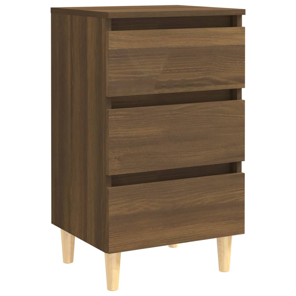 vidaXL Mesita de noche patas madera maciza marrón roble 40x35x69 cm