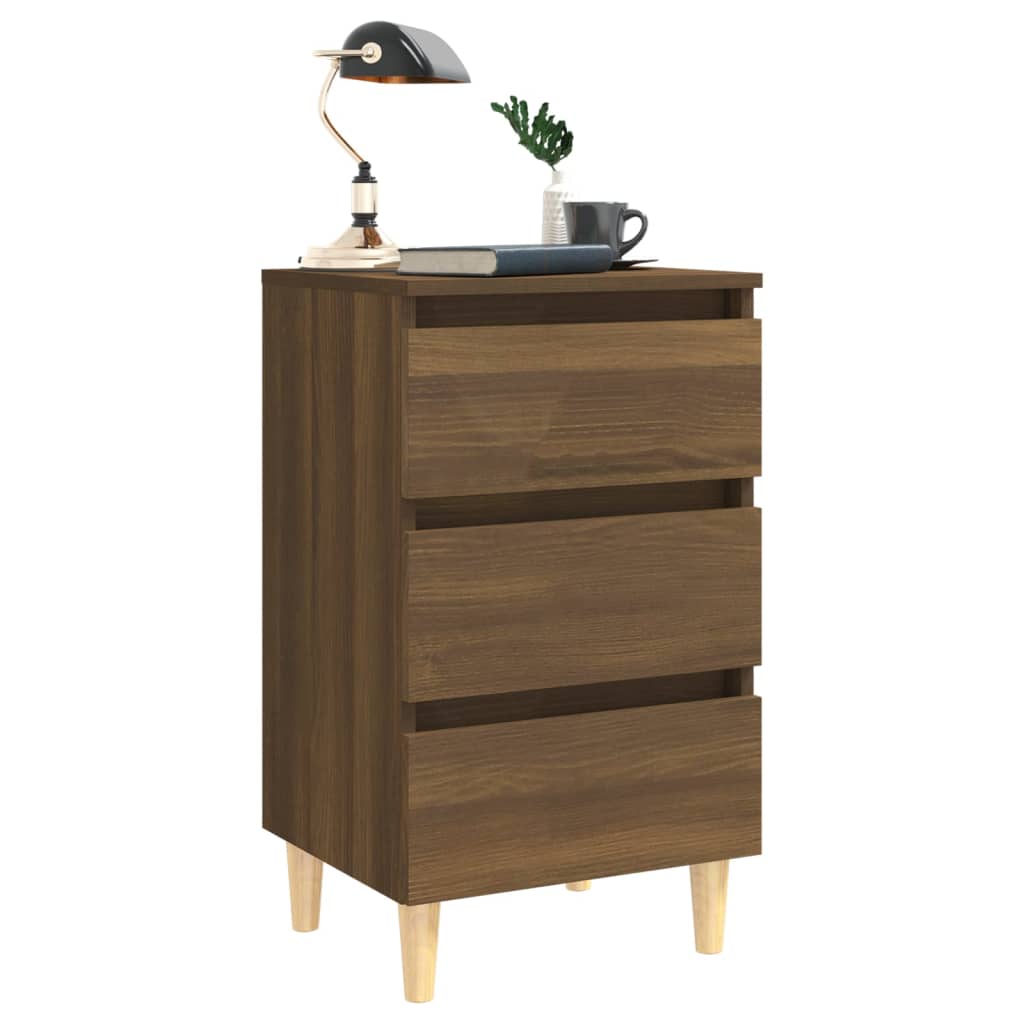 vidaXL Mesita de noche patas madera maciza marrón roble 40x35x69 cm