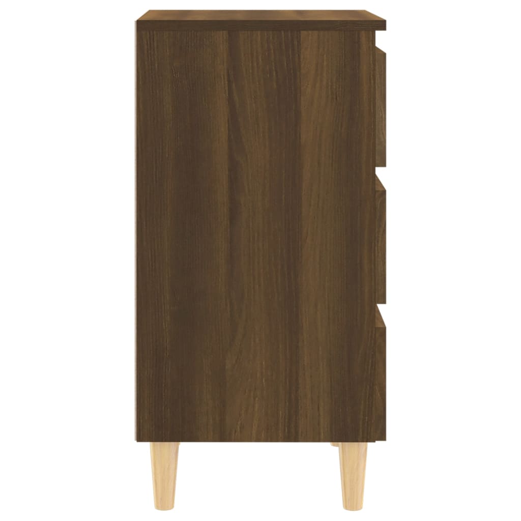 vidaXL Mesita de noche patas madera maciza marrón roble 40x35x69 cm