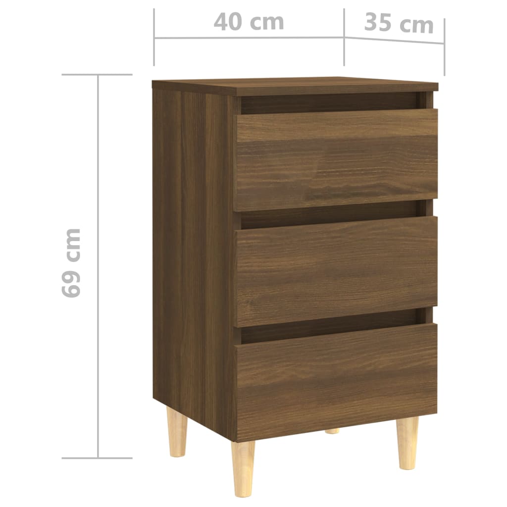 vidaXL Mesita de noche patas madera maciza marrón roble 40x35x69 cm