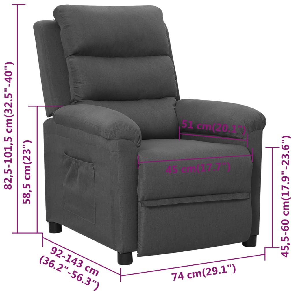 vidaXL Sillón reclinable de tela gris oscuro