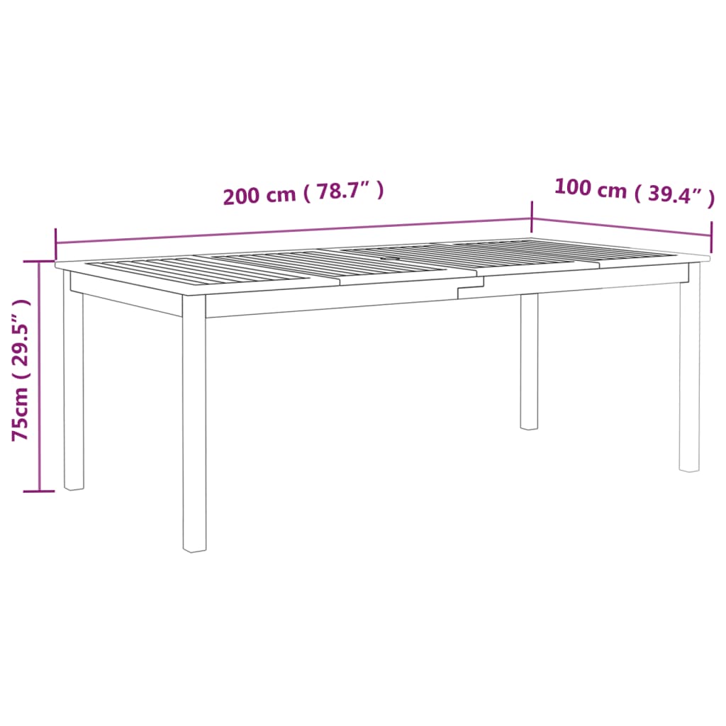 vidaXL Mesa de jardín madera maciza de acacia gris 200x100x75 cm