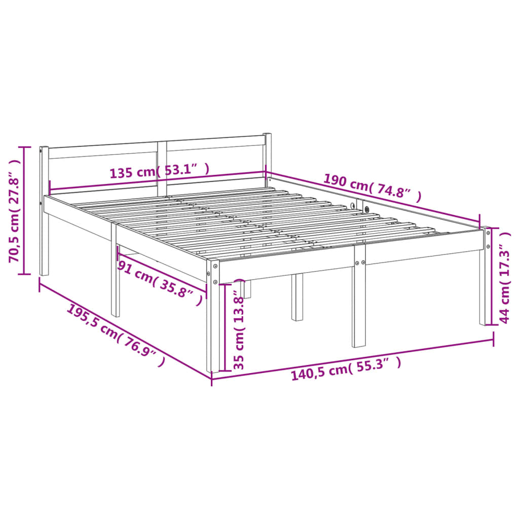 vidaXL Cama senior doble sin colchón blanco 135x190 cm