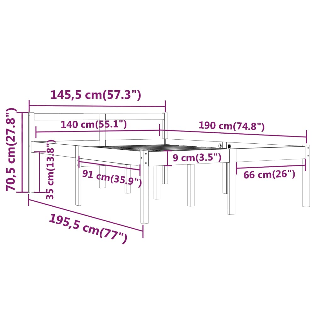 vidaXL Cama senior sin colchón madera maciza de pino blanco 140x190 cm