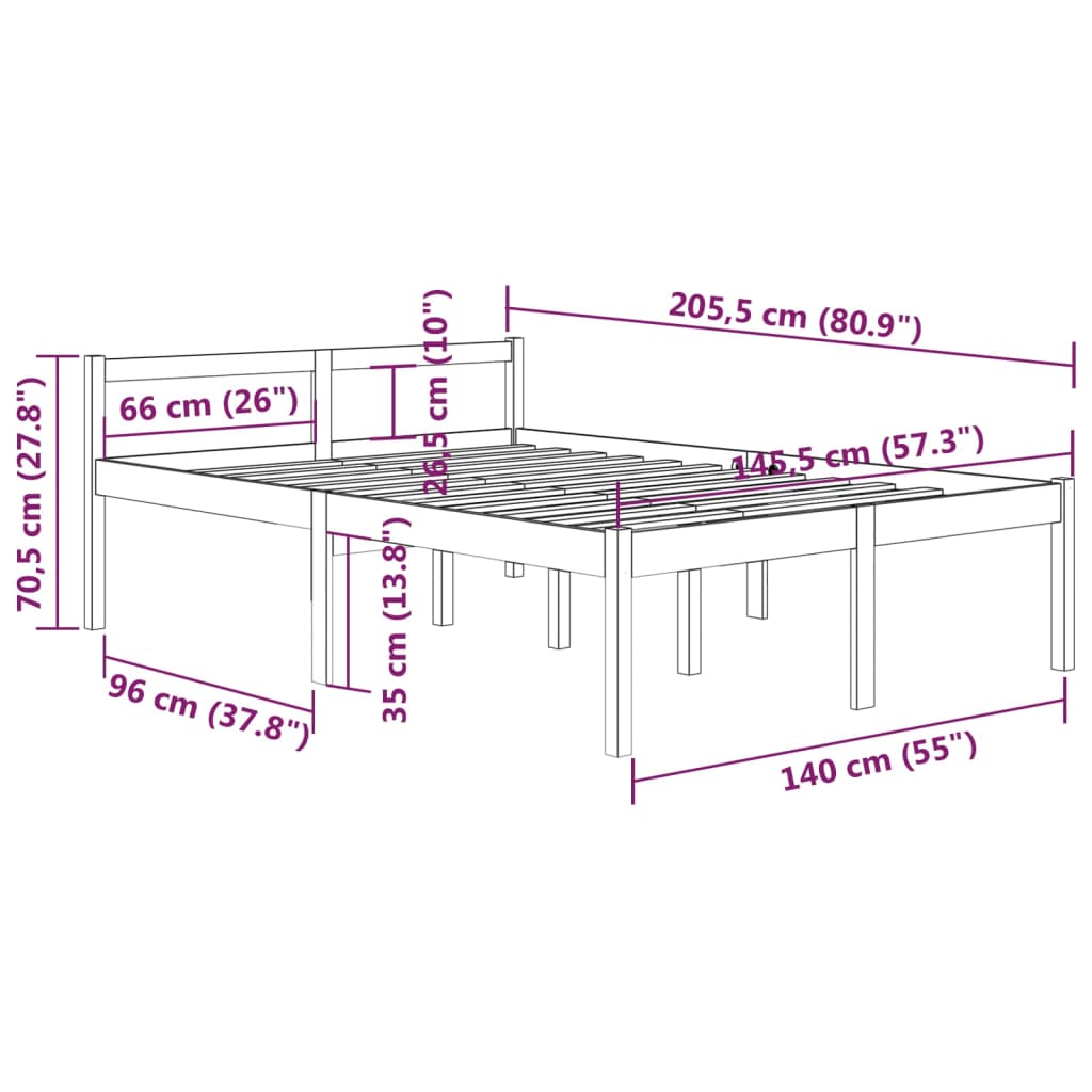 vidaXL Cama senior sin colchón madera maciza de pino blanco 140x200 cm