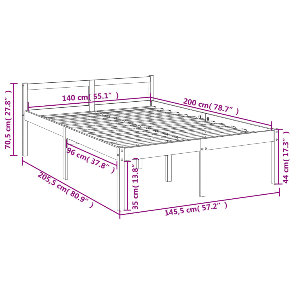 vidaXL Cama senior sin colchón madera maciza de pino blanco 140x200 cm