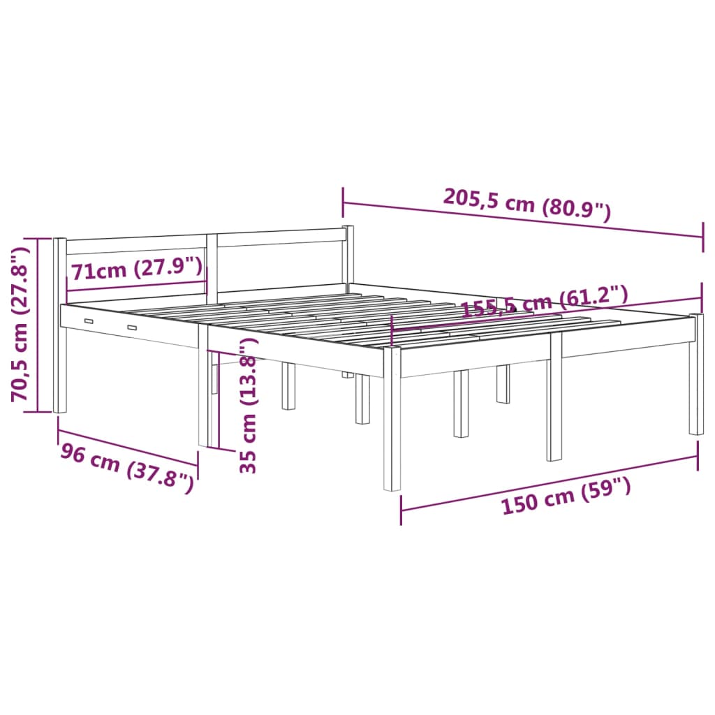 vidaXL Cama senior de matrimonio sin colchón blanco 150x200 cm