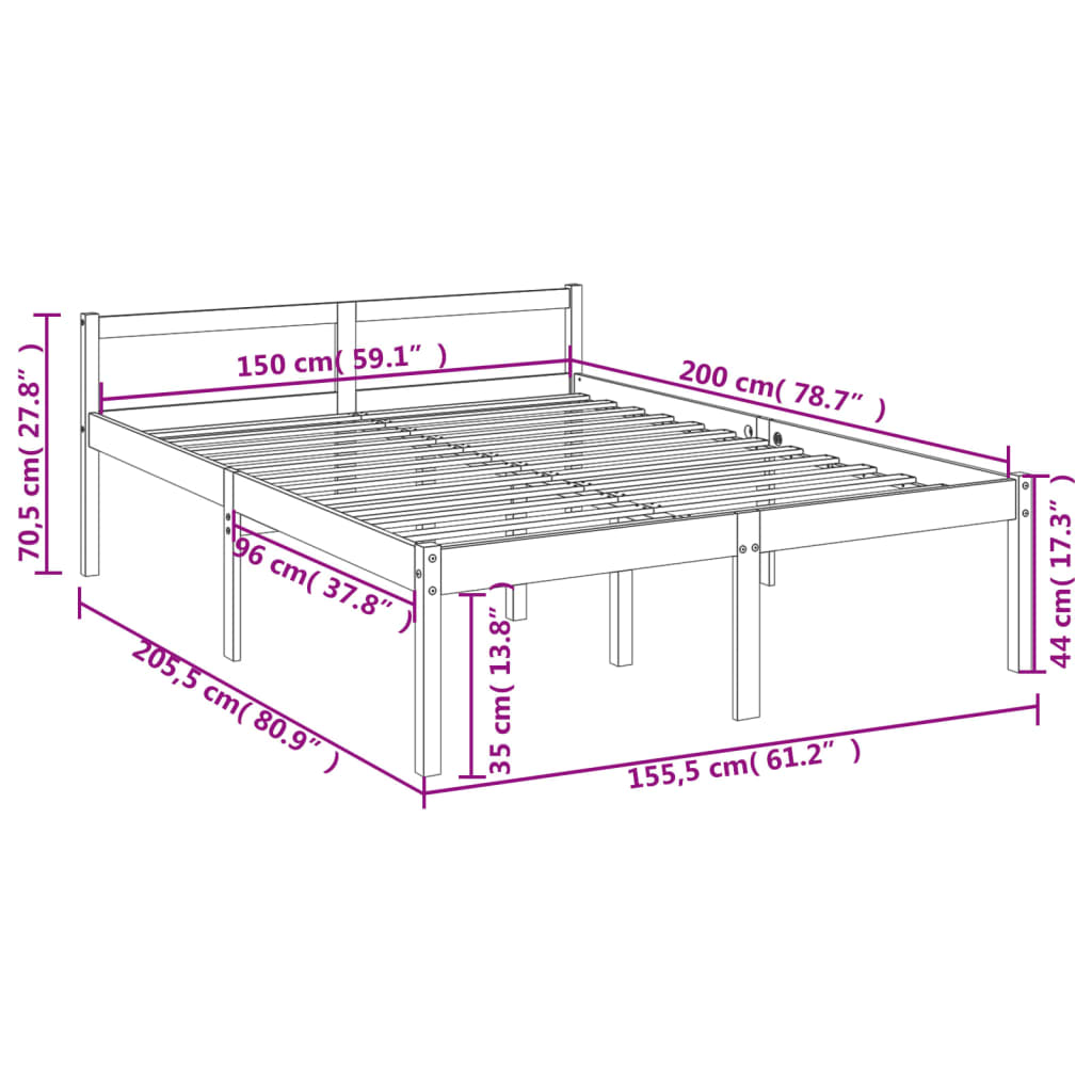 vidaXL Cama senior de matrimonio sin colchón blanco 150x200 cm