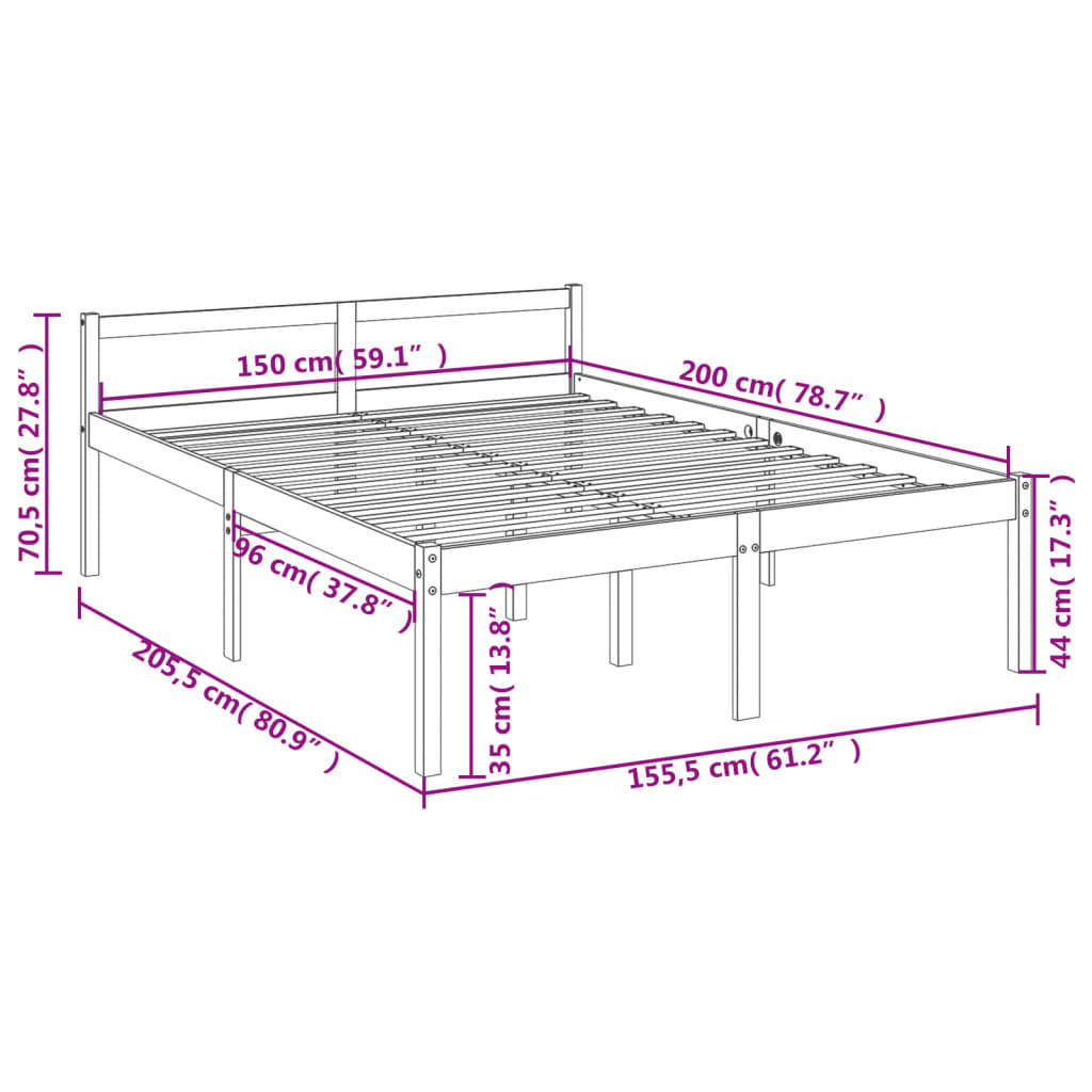 vidaXL Cama senior de matrimonio sin colchón marrón miel 150x200 cm