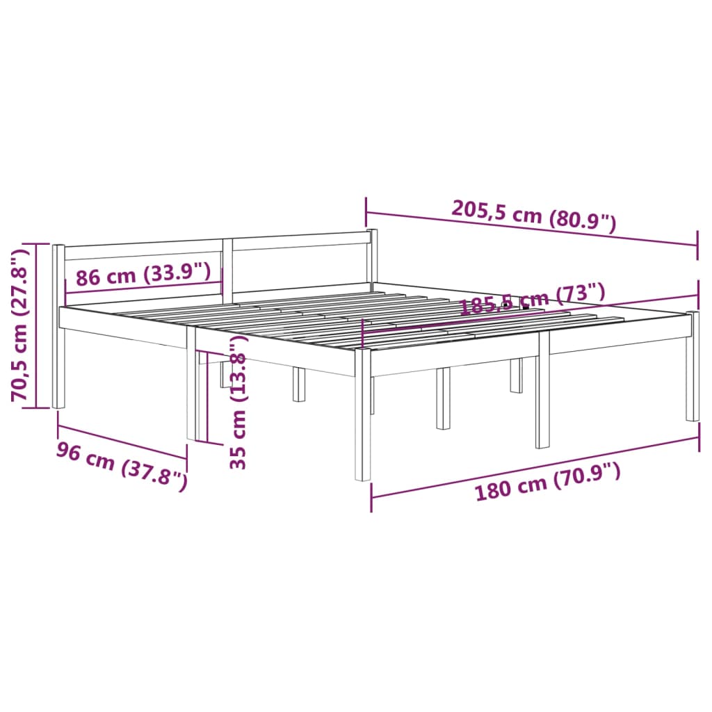 vidaXL Cama senior de matrimonio sin colchón blanco 180x200 cm