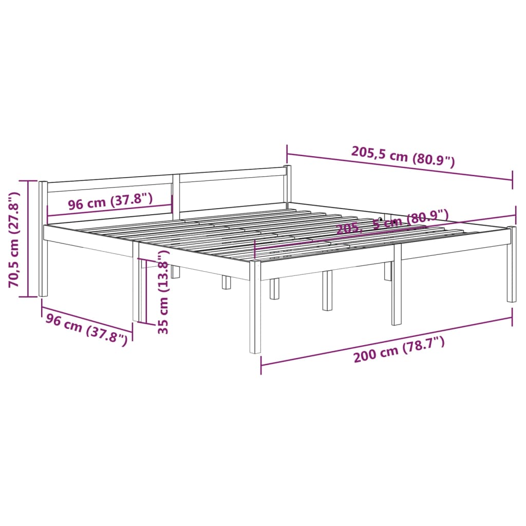 vidaXL Cama senior sin colchón madera de pino marrón miel 200x200 cm