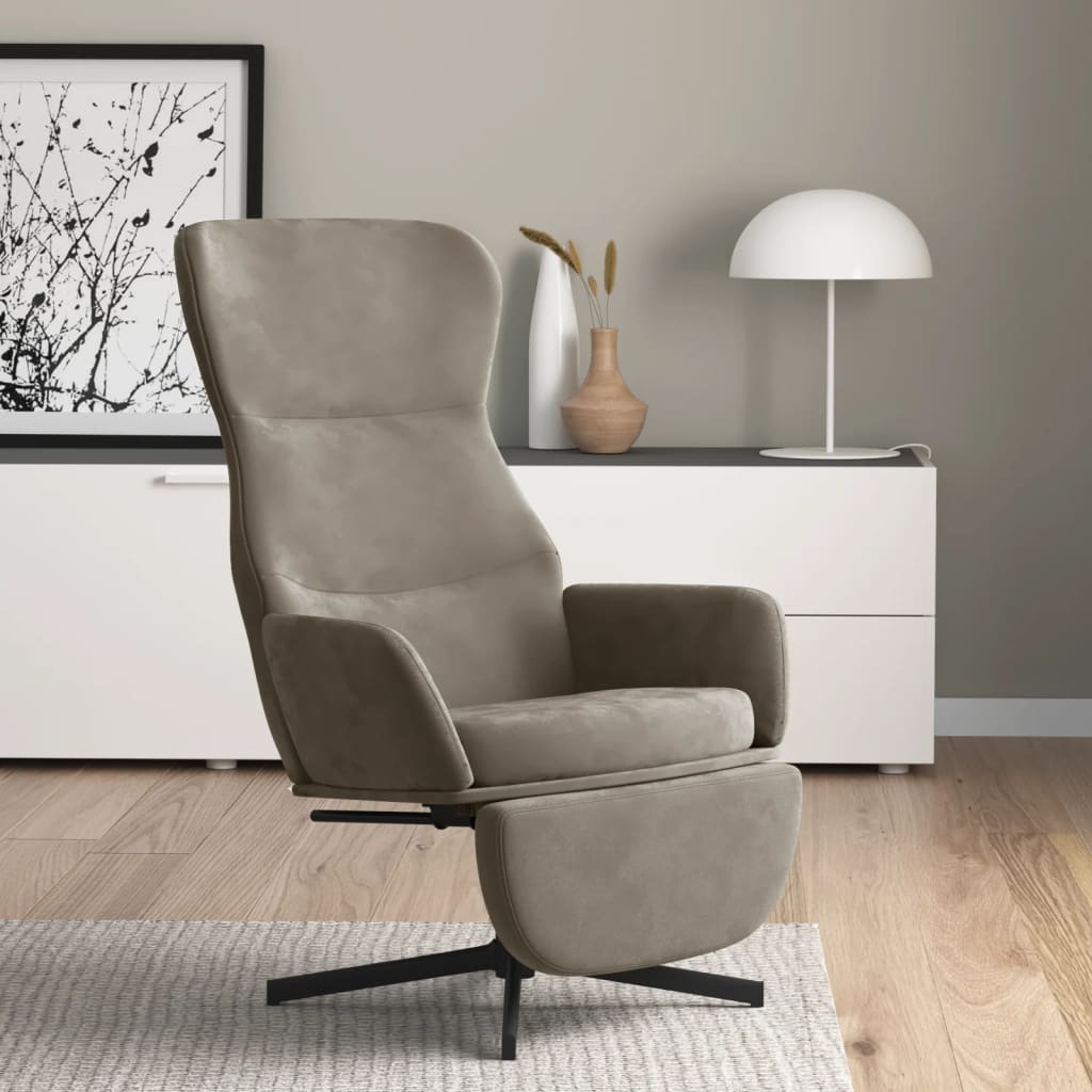 vidaXL Sillón de relax con reposapiés de terciopelo gris claro