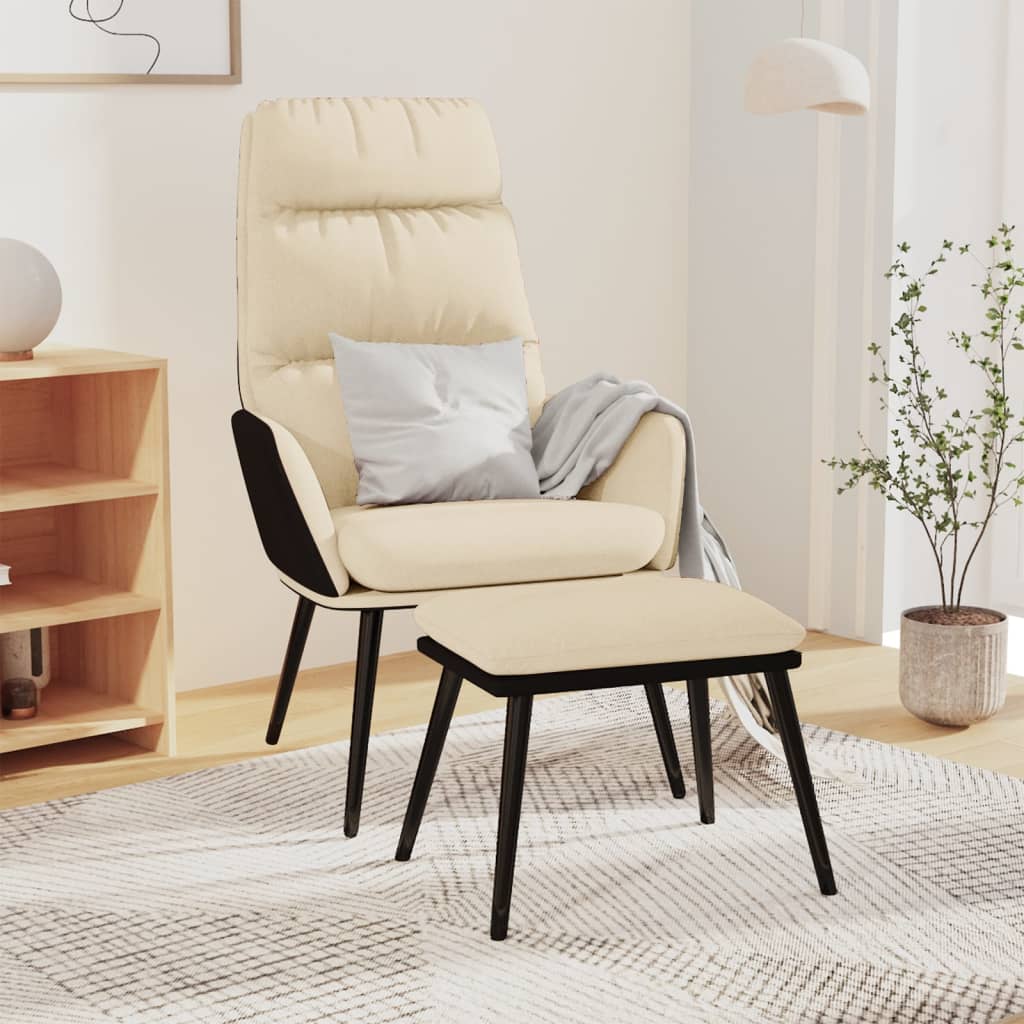 vidaXL Sillón de relax con taburete tela y cuero sintético crema