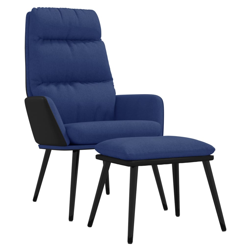 vidaXL Sillón de relax con taburete de tela y cuero sintético azul