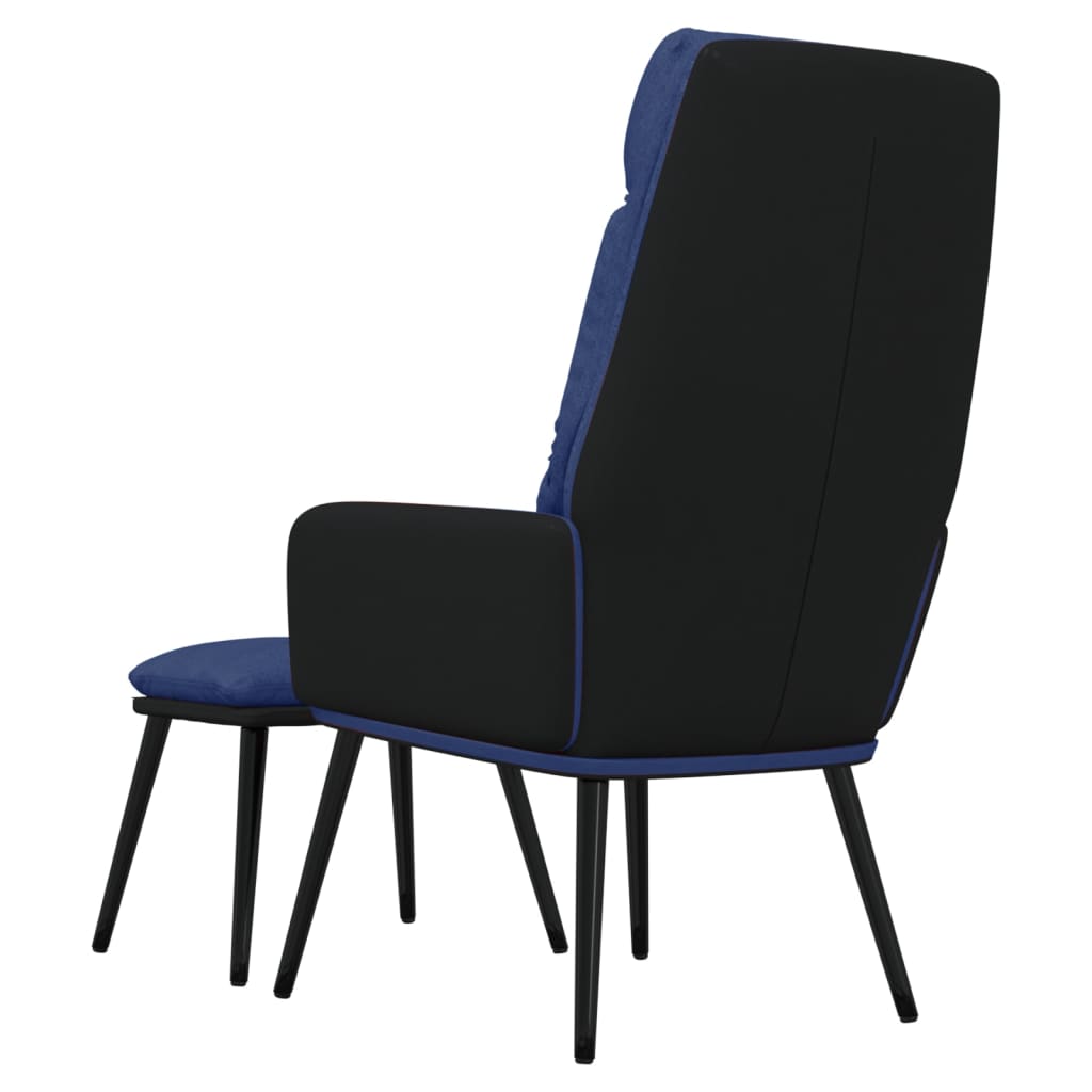 vidaXL Sillón de relax con taburete de tela y cuero sintético azul