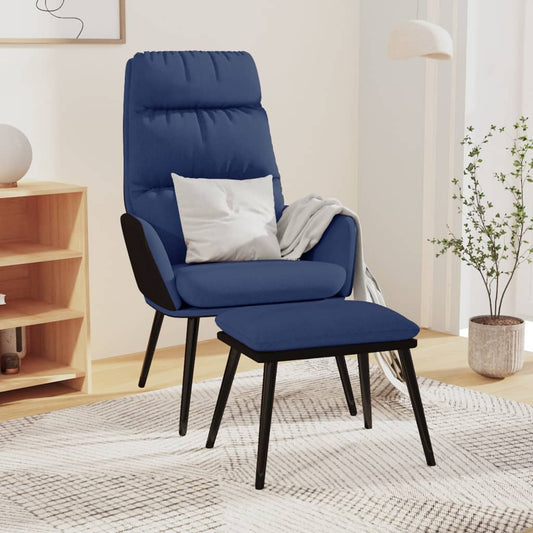 vidaXL Sillón de relax con taburete de tela y cuero sintético azul