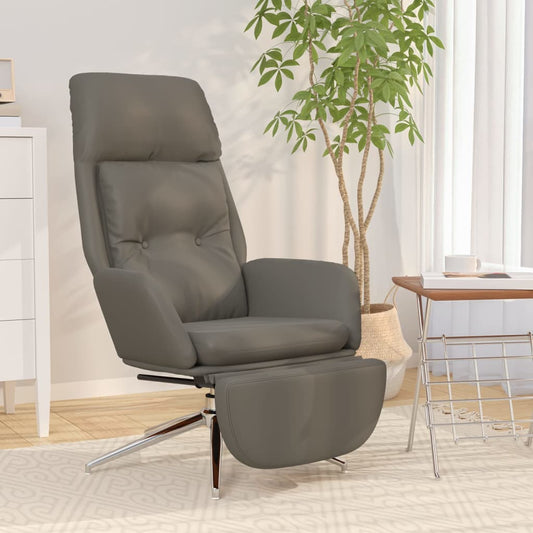 vidaXL Sillón de relax y reposapiés cuero auténtico y sintético gris