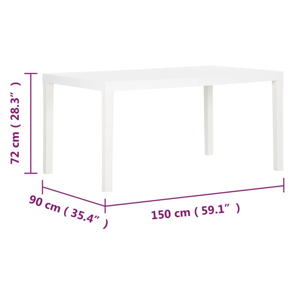 vidaXL Mesa de jardín PP blanco 150x90x72 cm