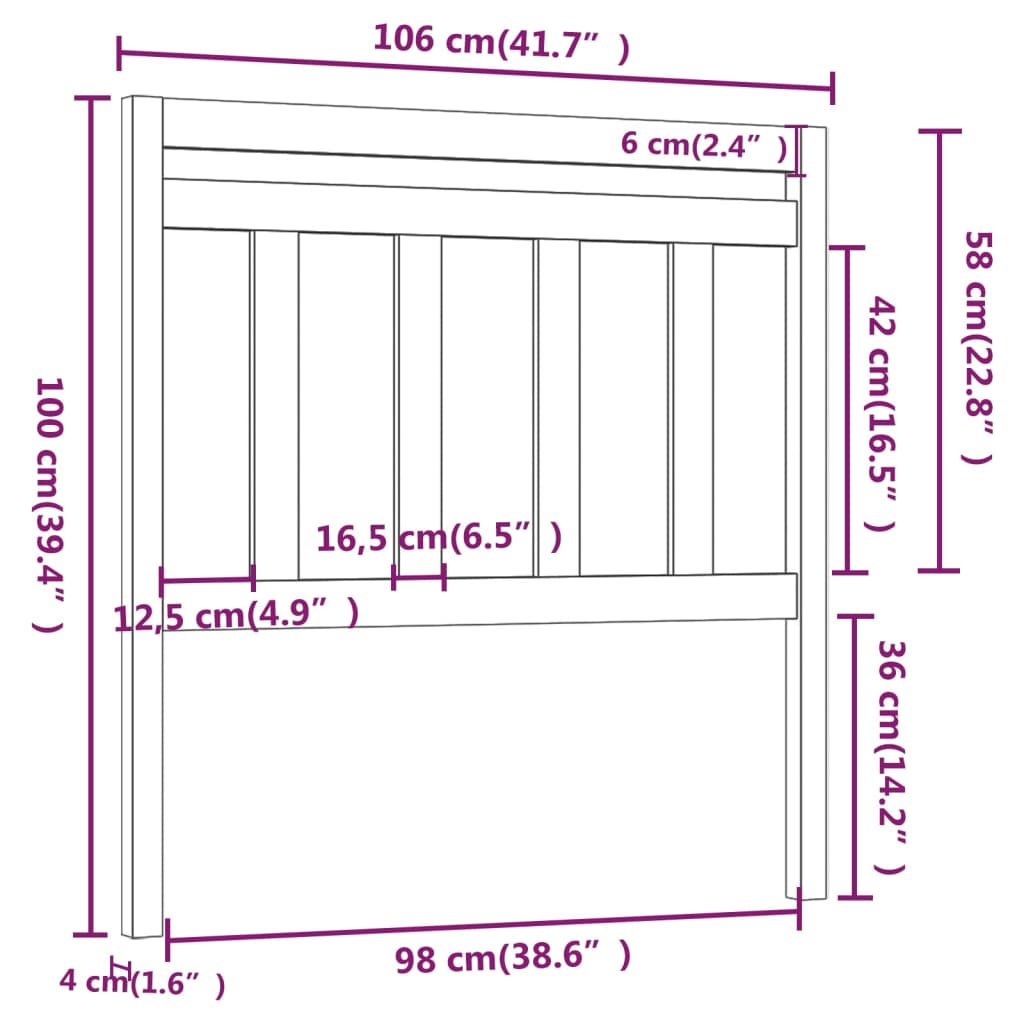 vidaXL Cabecero de cama madera maciza de pino gris 106x4x100 cm