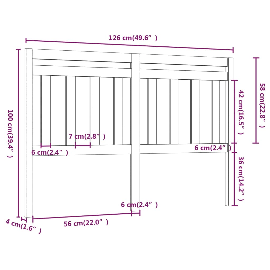 vidaXL Cabecero de cama madera maciza de pino gris 126x4x100 cm