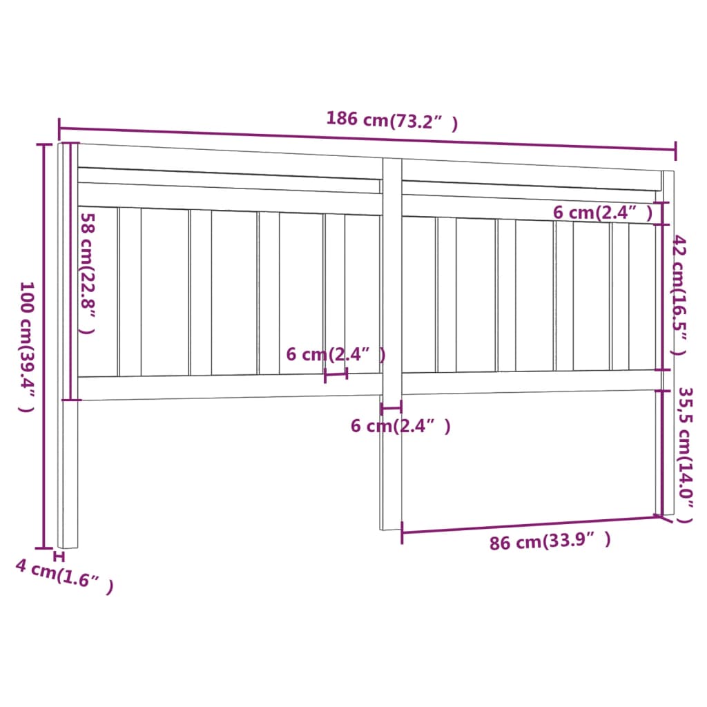 vidaXL Cabecero de cama madera maciza de pino marrón miel 186x4x100 cm