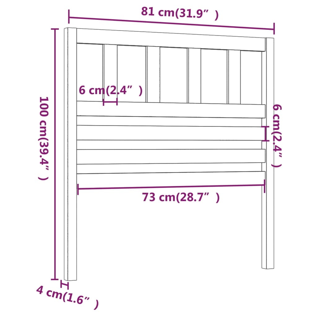 vidaXL Cabecero de cama madera maciza de pino 81x4x100 cm