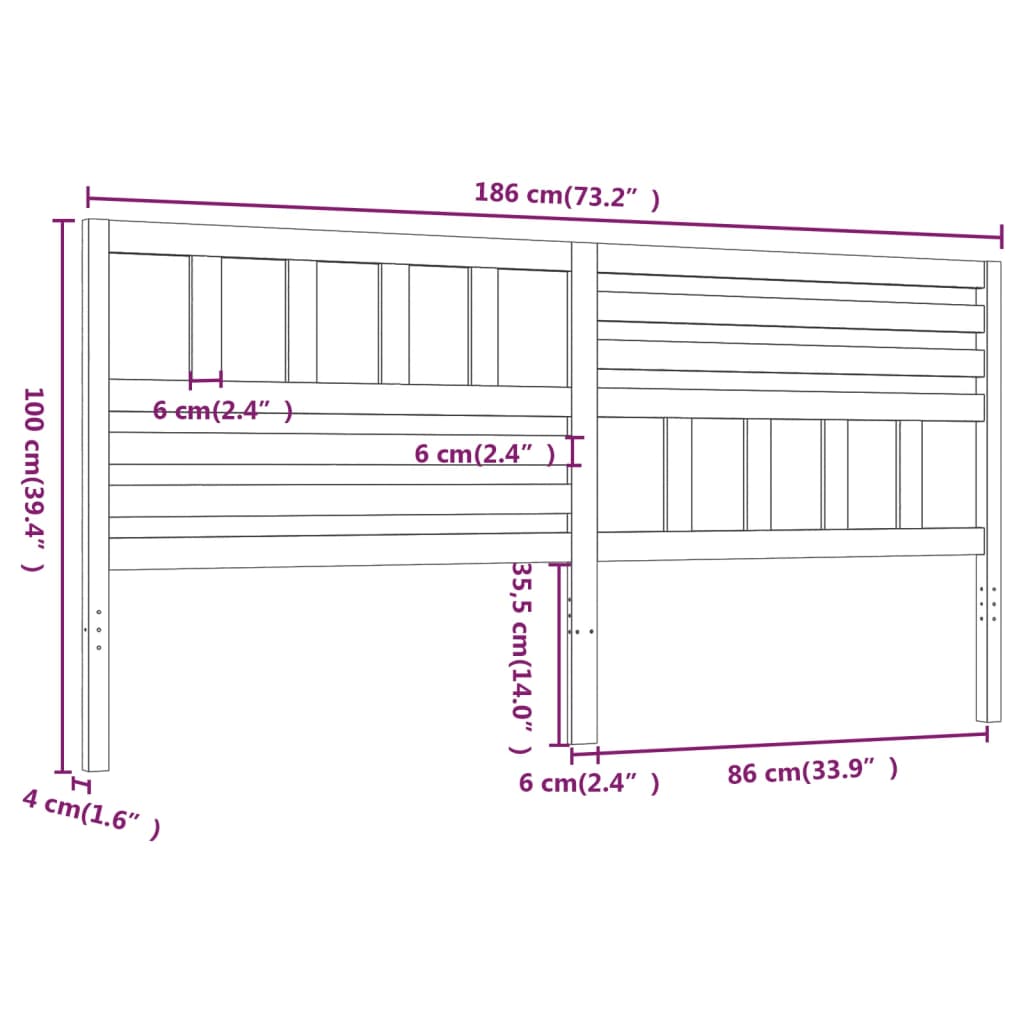 vidaXL Cabecero de cama madera maciza de pino gris 186x4x100 cm