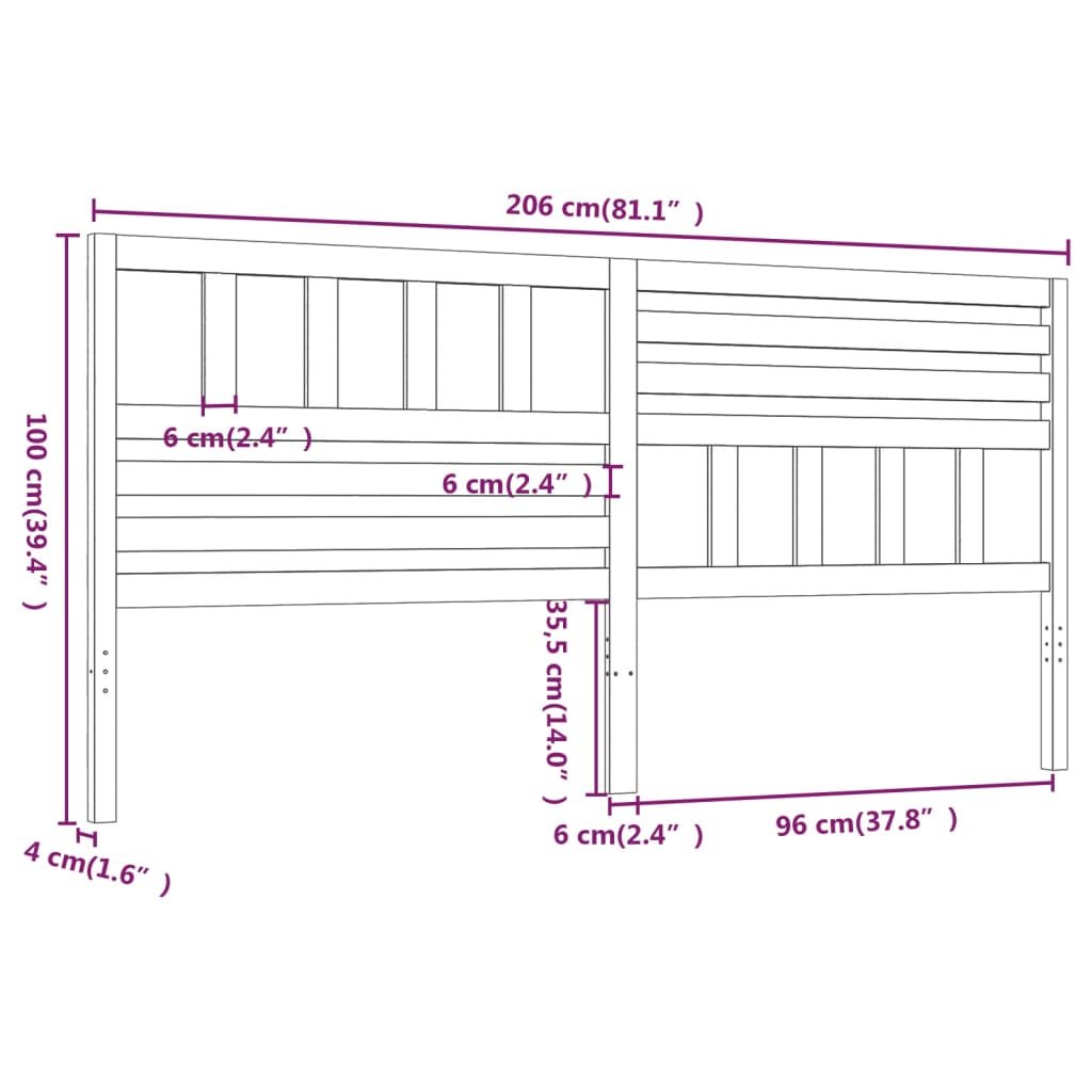 vidaXL Cabecero de cama madera maciza de pino marrón miel 206x4x100 cm