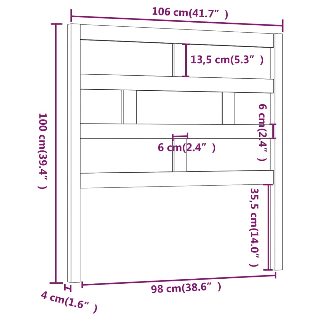 vidaXL Cabecero de cama madera maciza de pino marrón miel 106x4x100 cm