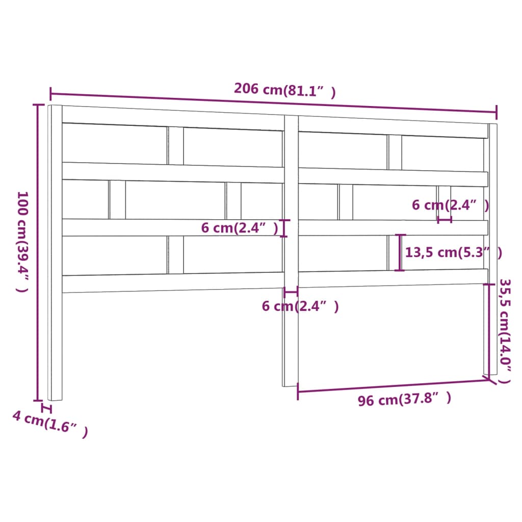 vidaXL Cabecero de cama madera maciza de pino 206x4x100 cm