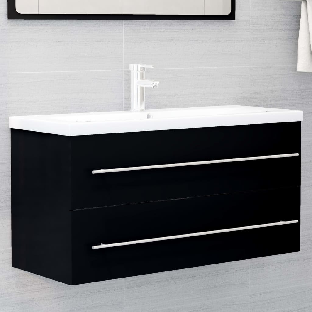 vidaXL Mueble con lavabo aglomerado negro